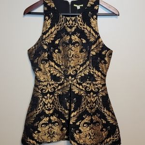 Gianni Bini Black and Gold Brocade Peplum